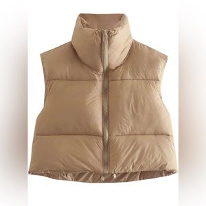 Cropped tan puffer vest